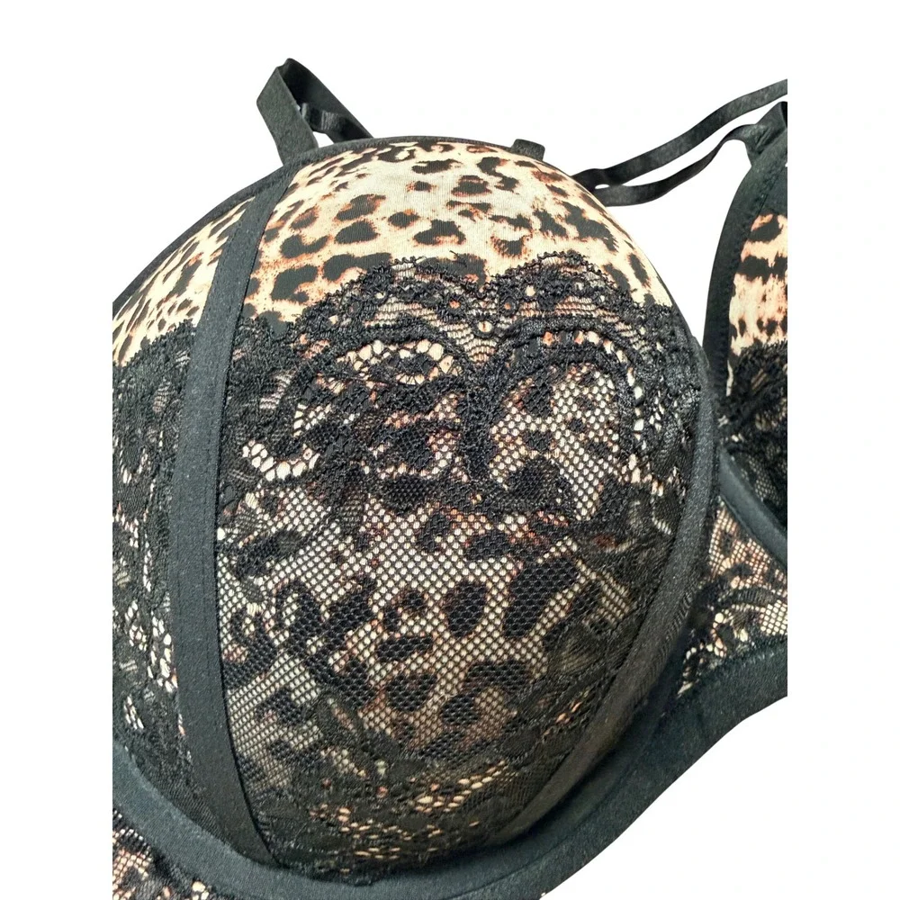 Torrid Curve Leopard Print Black Lace Push-Up Bra Multi-Way Straps 44DDD